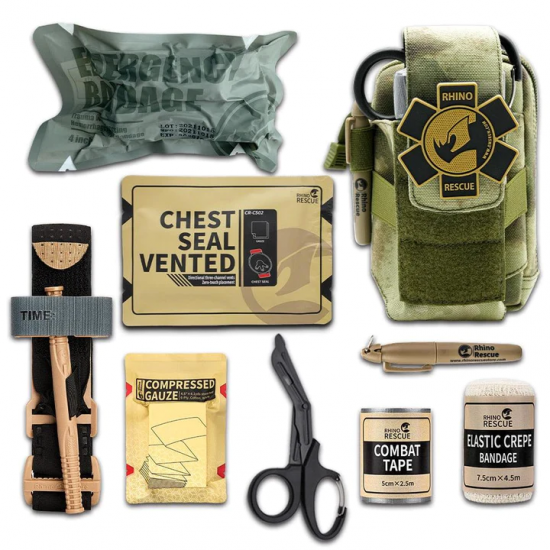 RHINO RESCUE EDC IFAK TRAUMA KIT MOLLE TACTICAL POUCH WITH TOURNIQUETS