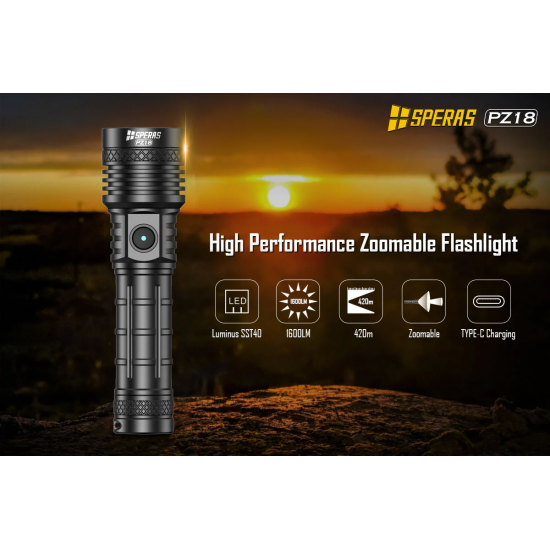 SPERAS SP-PZ18 1600LM RECHARGEABLE FLASHLIGHT