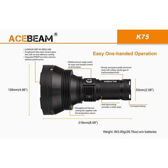 ΦΑΚΟΣ ΜΕΓΑΛΗΣ ΙΣΧΥΟΣ ACEBEAM K75 +BATTERY